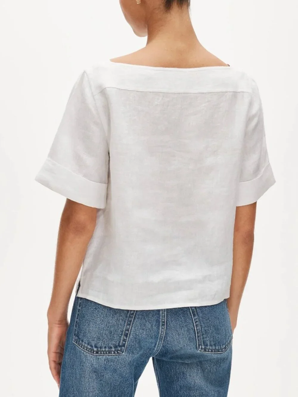 NWT J. Crew Boatneck Tee White Linen Lightweight Soft Boxy Relaxed Size S